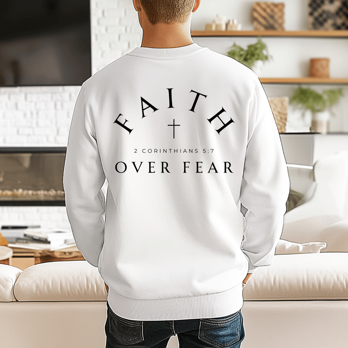 Faith Over Fear Crewneck – White ✝️🤍 - Thistleberry Brand Boutique